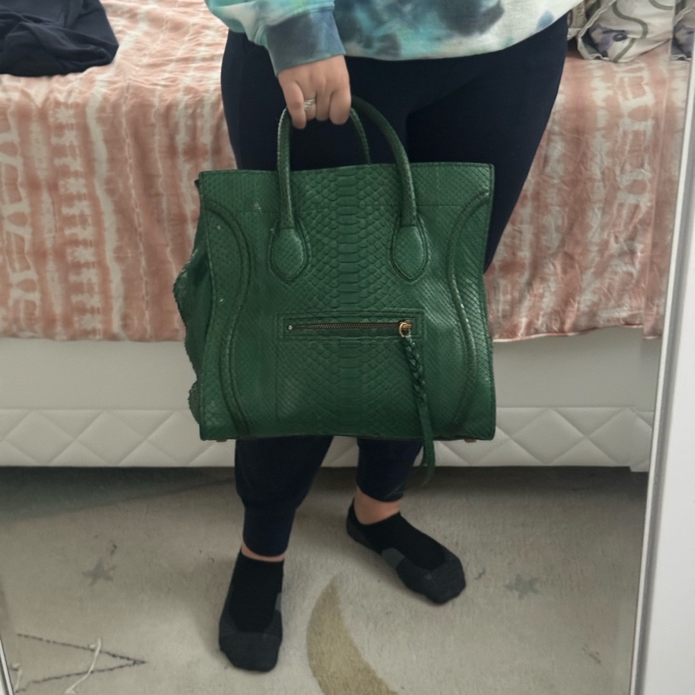 Celine Green Python Leather Tote Bag - image 5